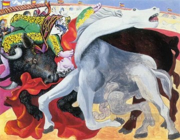 cattle bull cow Painting - Corrida the death of the bullfighter 1933 cubist Pablo Picasso